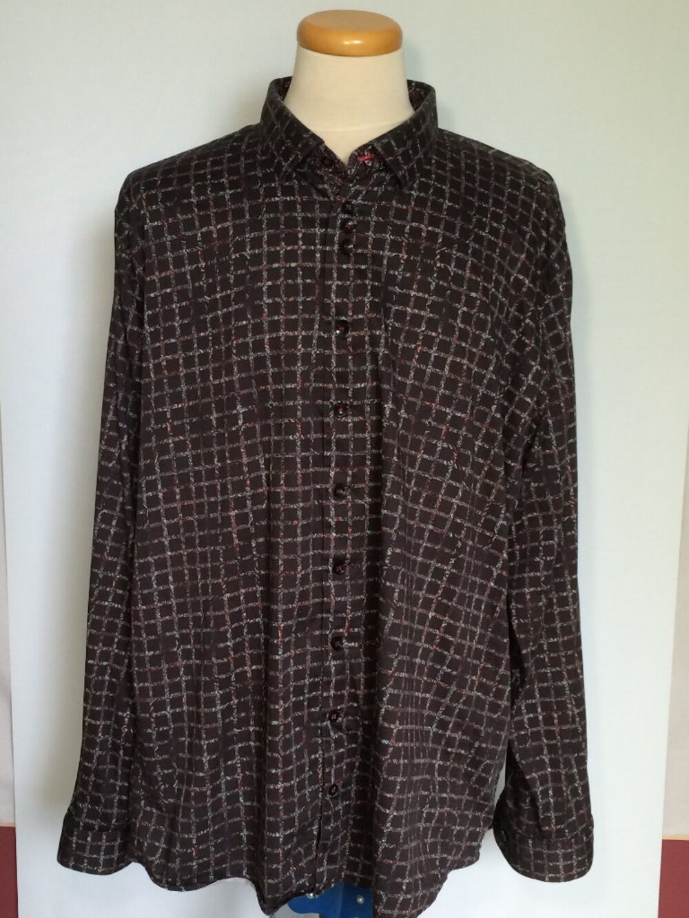 Share Au Noir Mens Labonte Button Down Shirt Plus Size 2X Black Plaid Long Sleev